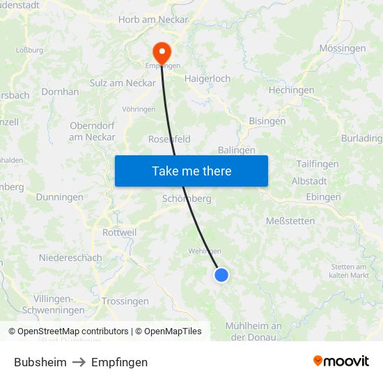 Bubsheim to Empfingen map