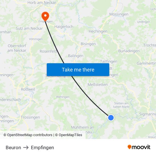 Beuron to Empfingen map