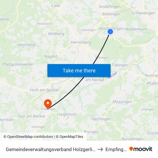 Gemeindeverwaltungsverband Holzgerlingen to Empfingen map