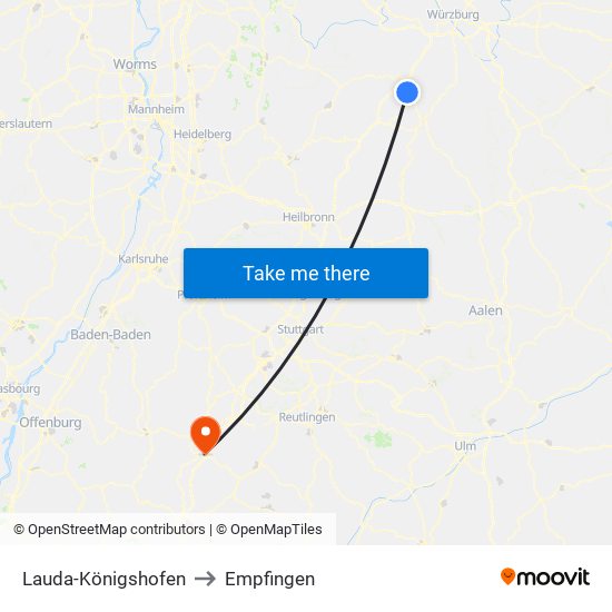 Lauda-Königshofen to Empfingen map