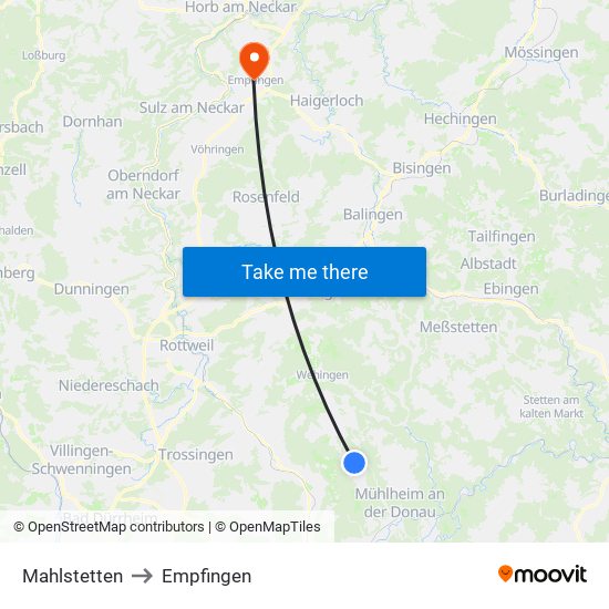 Mahlstetten to Empfingen map