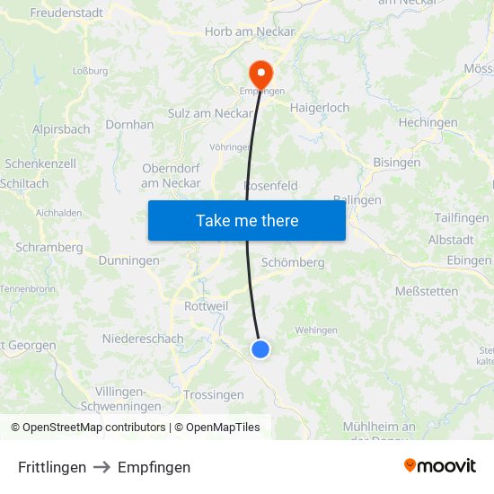 Frittlingen to Empfingen map