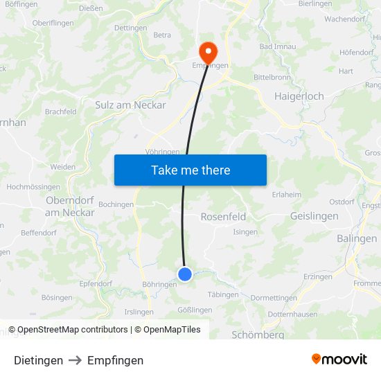 Dietingen to Empfingen map