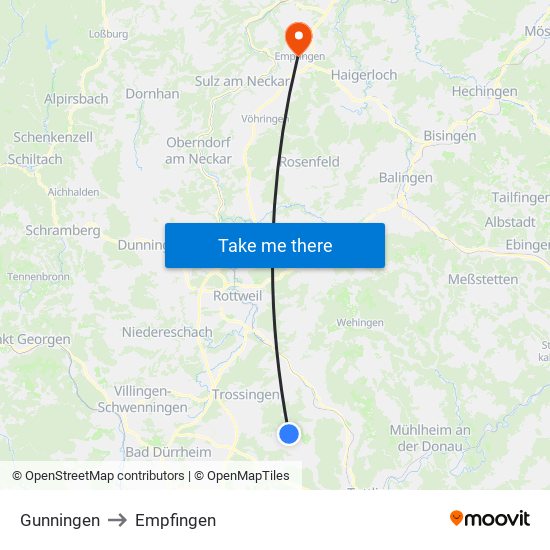 Gunningen to Empfingen map