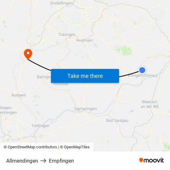 Allmendingen to Empfingen map