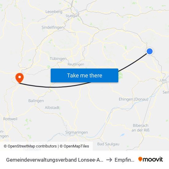 Gemeindeverwaltungsverband Lonsee-Amstetten to Empfingen map