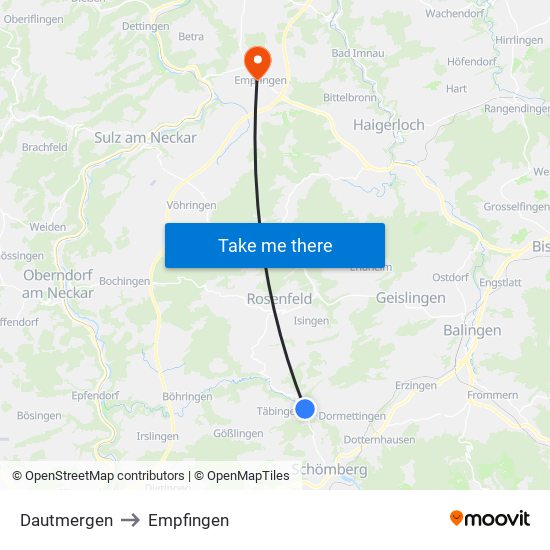 Dautmergen to Empfingen map