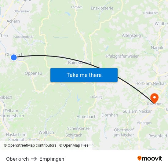 Oberkirch to Empfingen map
