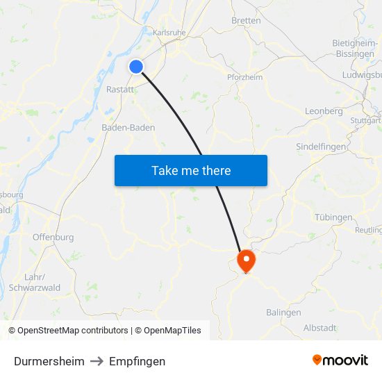 Durmersheim to Empfingen map