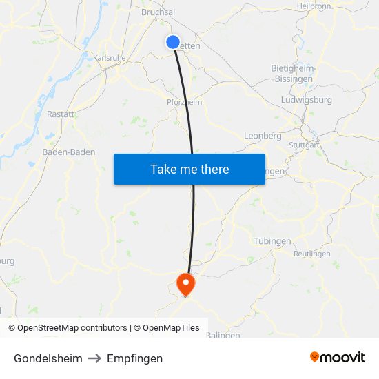 Gondelsheim to Empfingen map