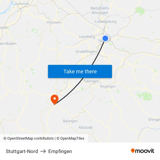 Stuttgart-Nord to Empfingen map