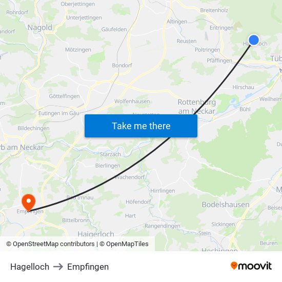 Hagelloch to Empfingen map