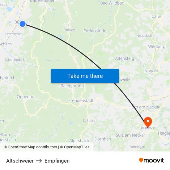 Altschweier to Empfingen map