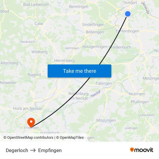 Degerloch to Empfingen map