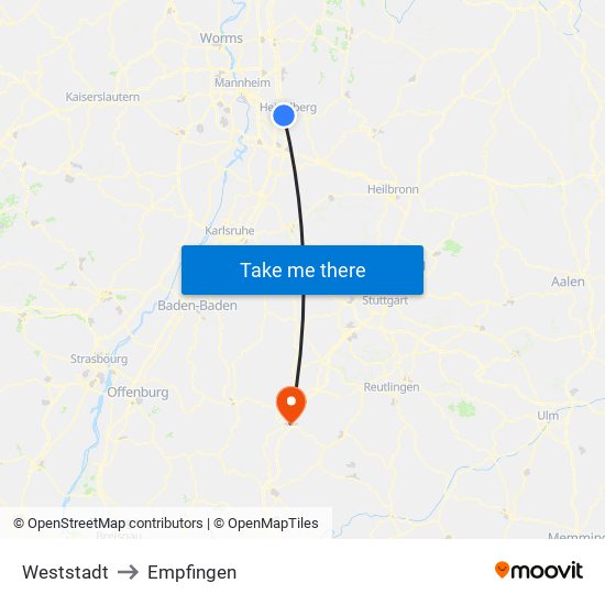 Weststadt to Empfingen map