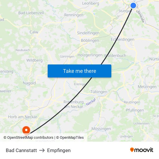 Bad Cannstatt to Empfingen map