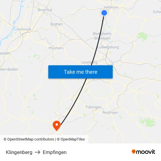 Klingenberg to Empfingen map