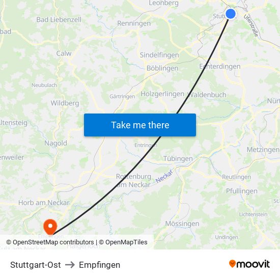 Stuttgart-Ost to Empfingen map