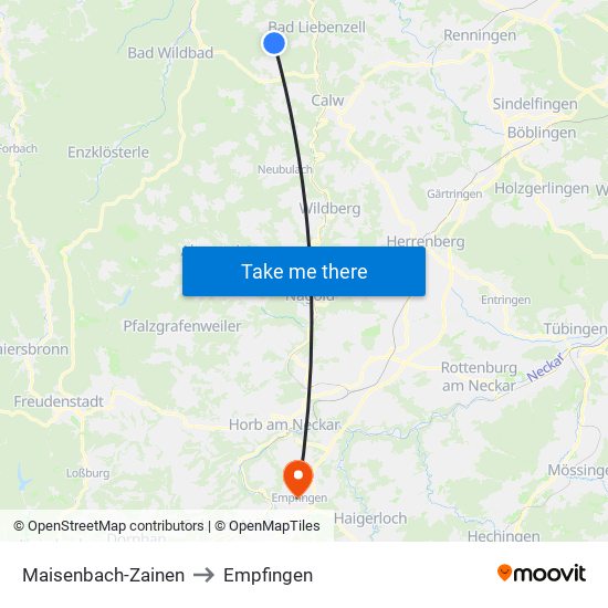 Maisenbach-Zainen to Empfingen map