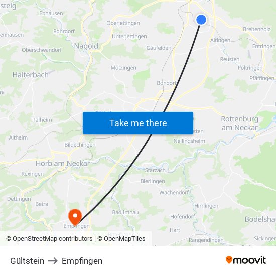 Gültstein to Empfingen map