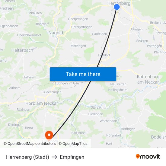 Herrenberg (Stadt) to Empfingen map