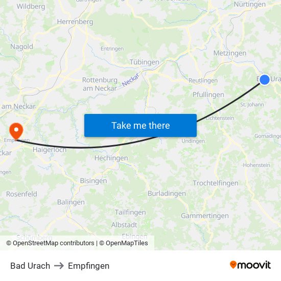 Bad Urach to Empfingen map