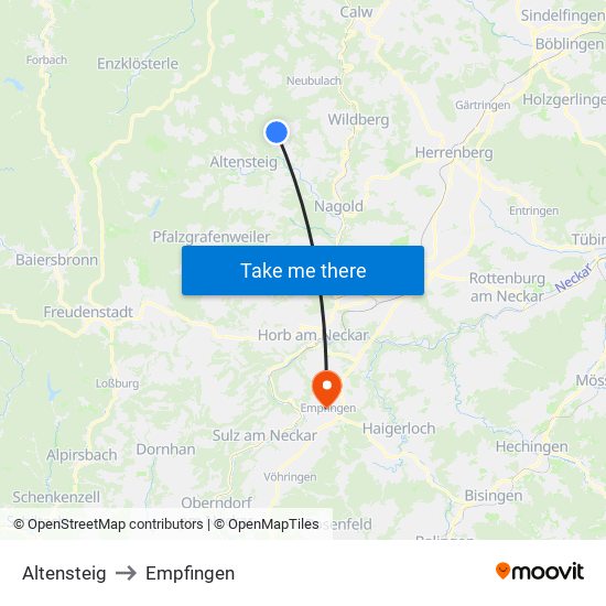 Altensteig to Empfingen map