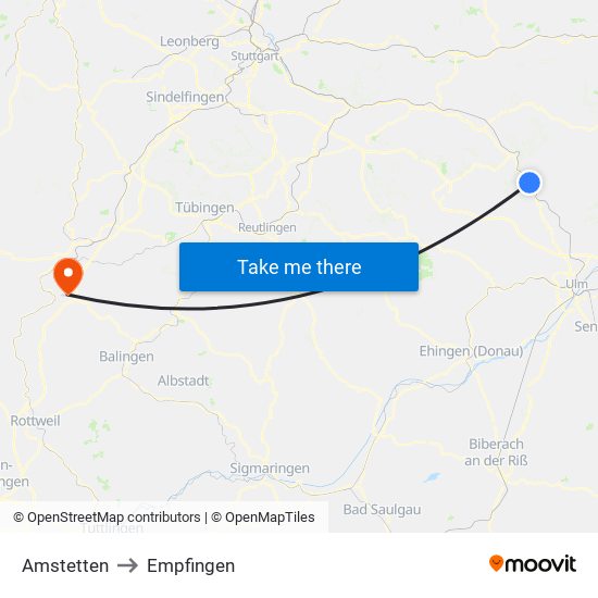 Amstetten to Empfingen map