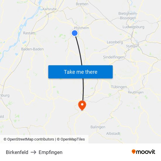 Birkenfeld to Empfingen map