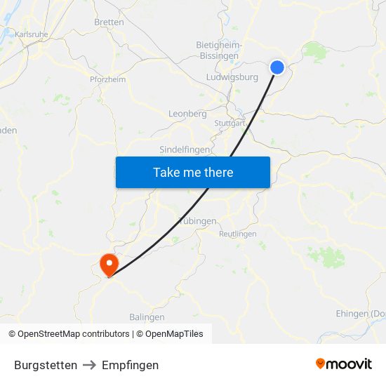 Burgstetten to Empfingen map