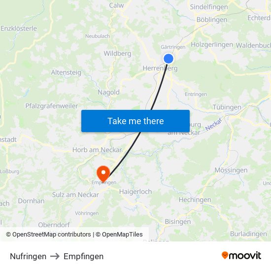 Nufringen to Empfingen map