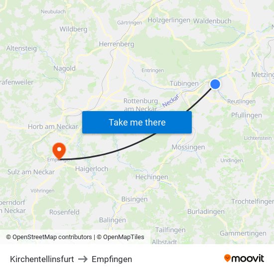 Kirchentellinsfurt to Empfingen map