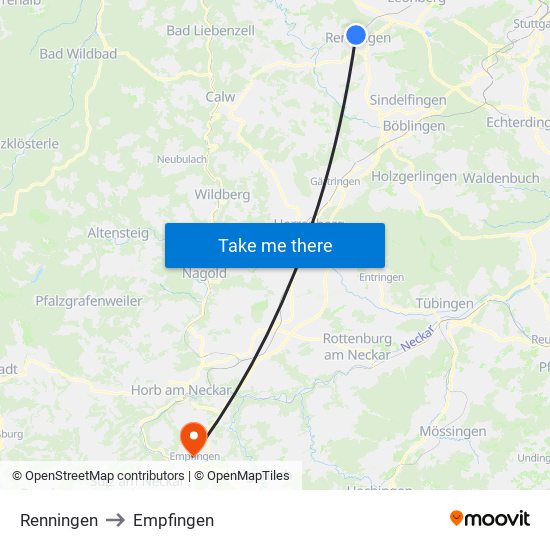 Renningen to Empfingen map