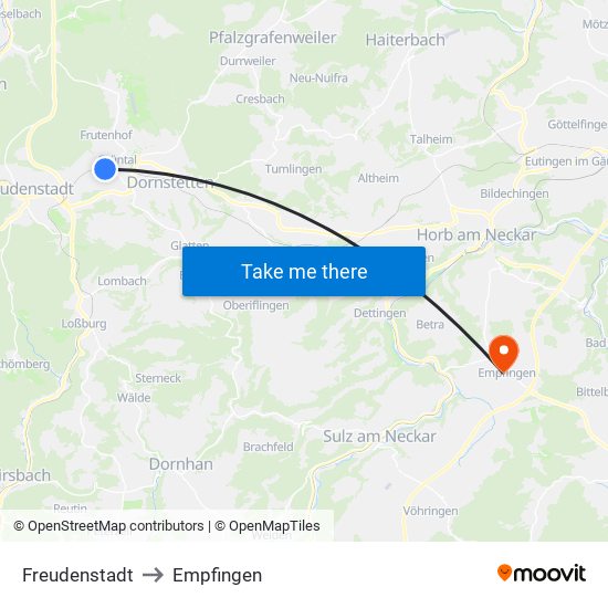 Freudenstadt to Empfingen map