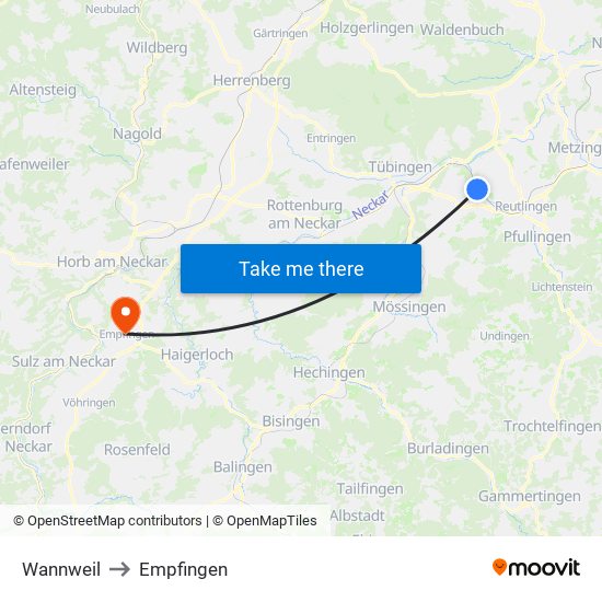 Wannweil to Empfingen map