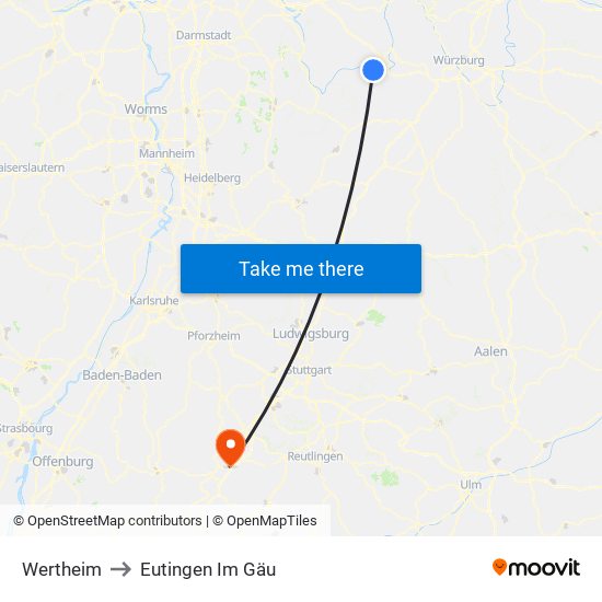 Wertheim to Eutingen Im Gäu map