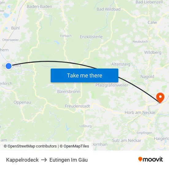Kappelrodeck to Eutingen Im Gäu map