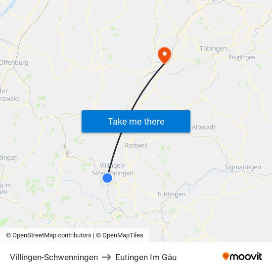 Villingen-Schwenningen to Eutingen Im Gäu map