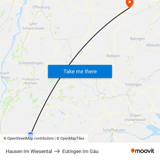 Hausen Im Wiesental to Eutingen Im Gäu map