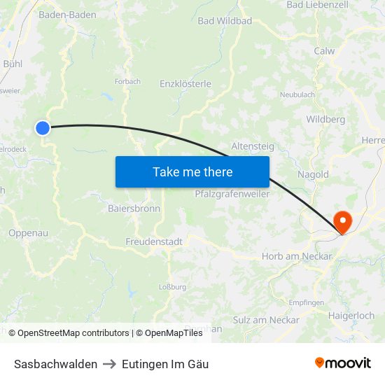 Sasbachwalden to Eutingen Im Gäu map