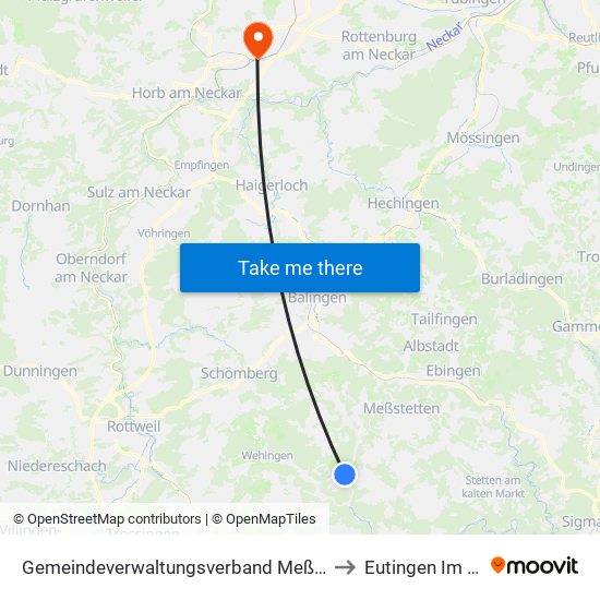 Gemeindeverwaltungsverband Meßstetten to Eutingen Im Gäu map