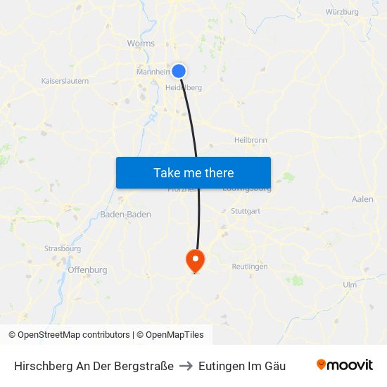 Hirschberg An Der Bergstraße to Eutingen Im Gäu map