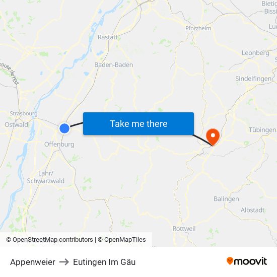 Appenweier to Eutingen Im Gäu map