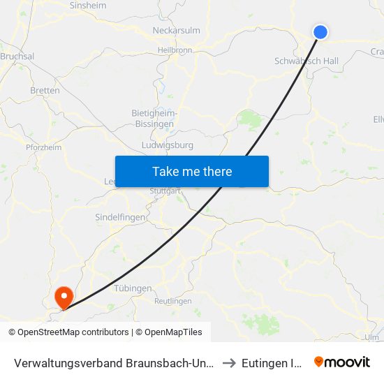 Verwaltungsverband Braunsbach-Untermünkheim to Eutingen Im Gäu map