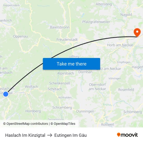Haslach Im Kinzigtal to Eutingen Im Gäu map