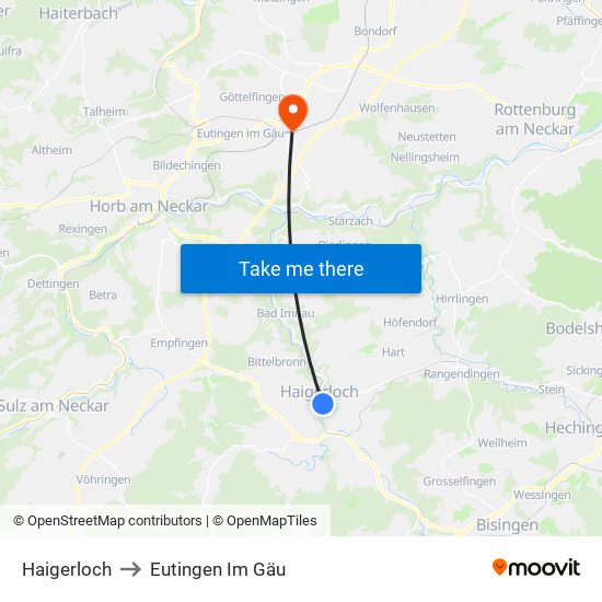 Haigerloch to Eutingen Im Gäu map