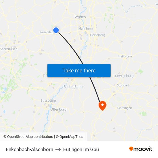 Enkenbach-Alsenborn to Eutingen Im Gäu map
