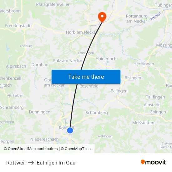 Rottweil to Eutingen Im Gäu map