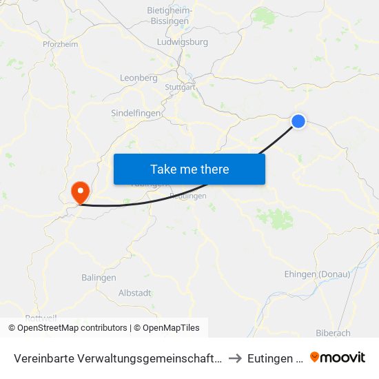 Vereinbarte Verwaltungsgemeinschaft Der Stadt Göppingen to Eutingen Im Gäu map