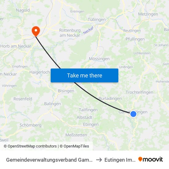 Gemeindeverwaltungsverband Gammertingen to Eutingen Im Gäu map